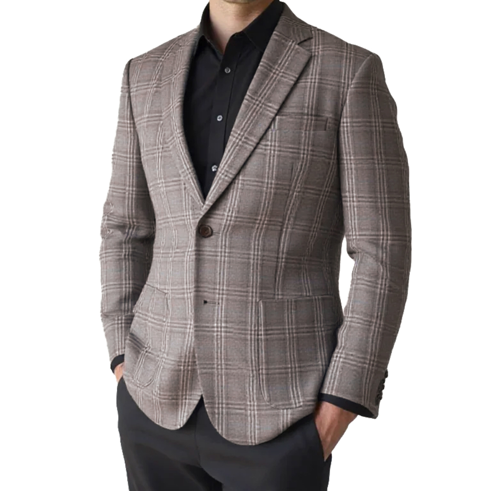 Tailored Coat Wool - เสื้อแจ็คเก็ตผู้ชายแฟชั่นปี 2026 สีน้ำตาลเทา ลายสก็อต เบลเซอร์สั่งตัด เสื้อสูทสั่งตัด