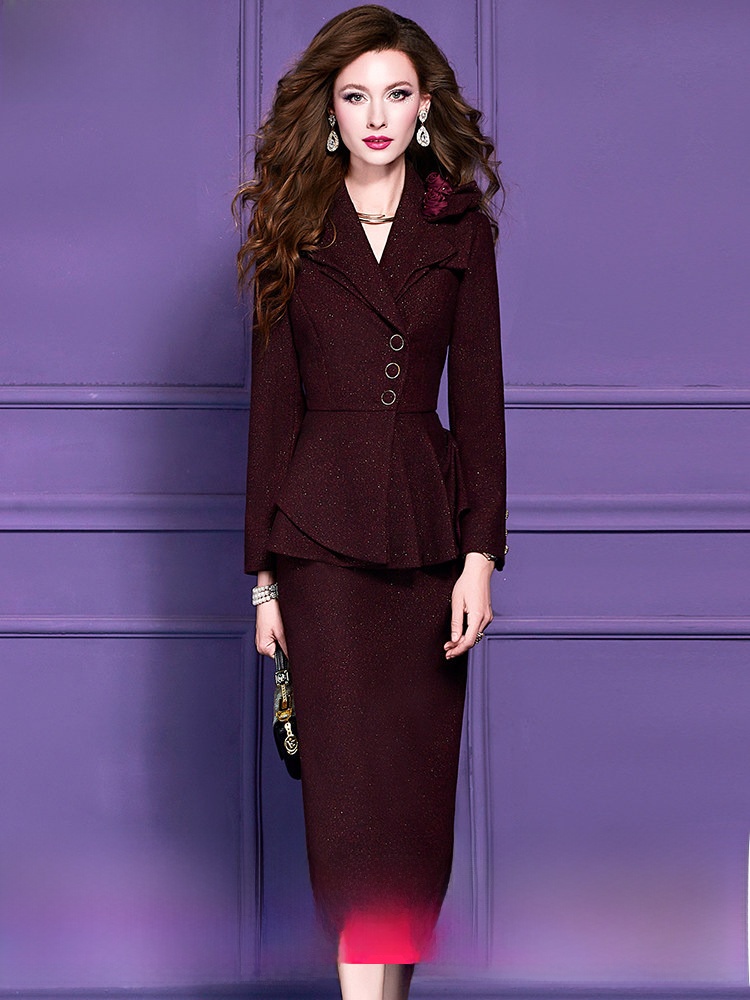 Tailored Coat Wool - ชุดสูทผสมขนสัตว์สำหรับผู้หญิง แฟชั่นฤดูหนาว เสื้อคลุมและกระโปรงแบบสองชิ้น ชุดเข้ารูปเอวเข้ารูป เสื้อโค้ทขนสัตว์
