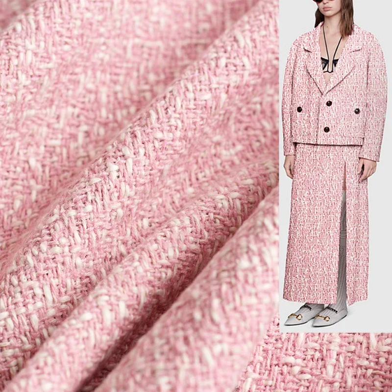Tailored Coat Wool - Redraspberry 145 ซม.สีชมพูสีขาวขนสัตว์ Tweed ผ้าเสื้อผ้าวัสดุฤดูใบไม้ร่วงผู้หญิงเสื้อ DIY