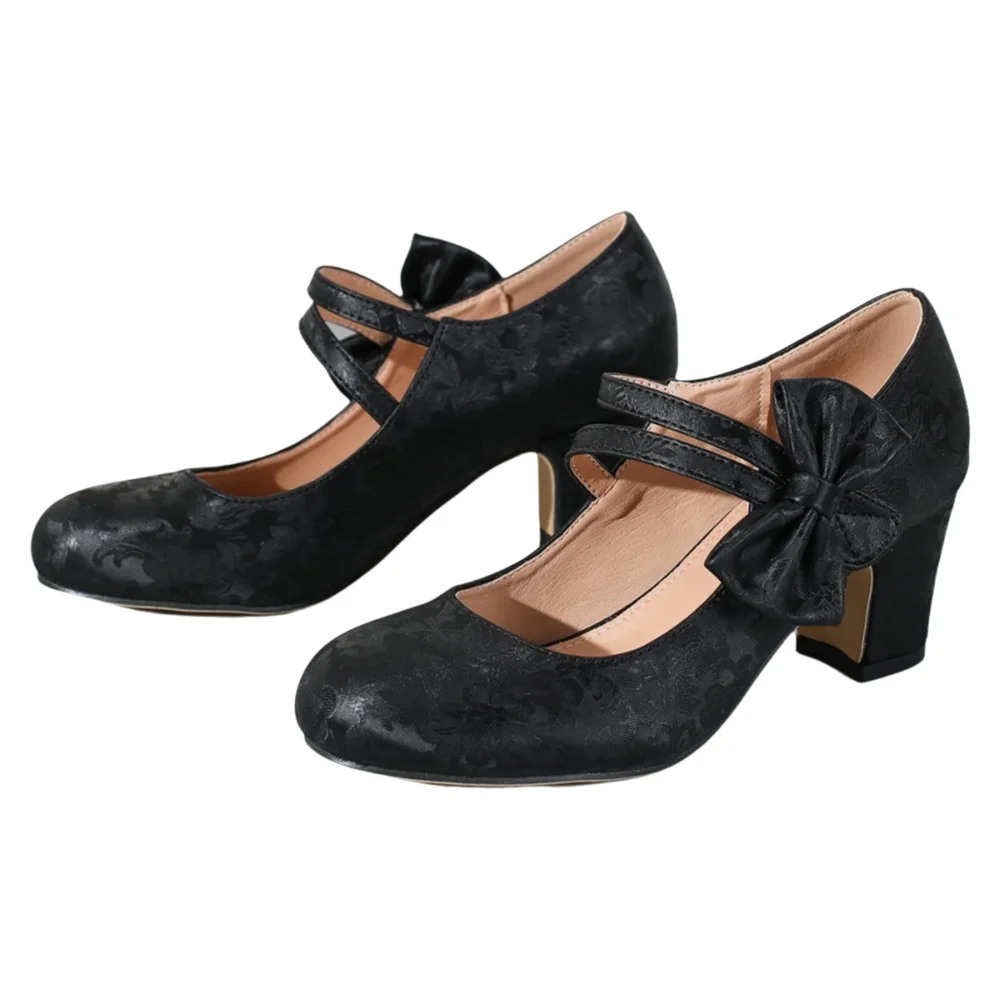 Women Formal Wear With Shoes - รองเท้าผู้หญิงไซส์ใหญ่ แบบมีโบว์ สไตล์แมรี่เจน ส้นหนา ใส่ได้ทั้งลำลอง ออกงาน