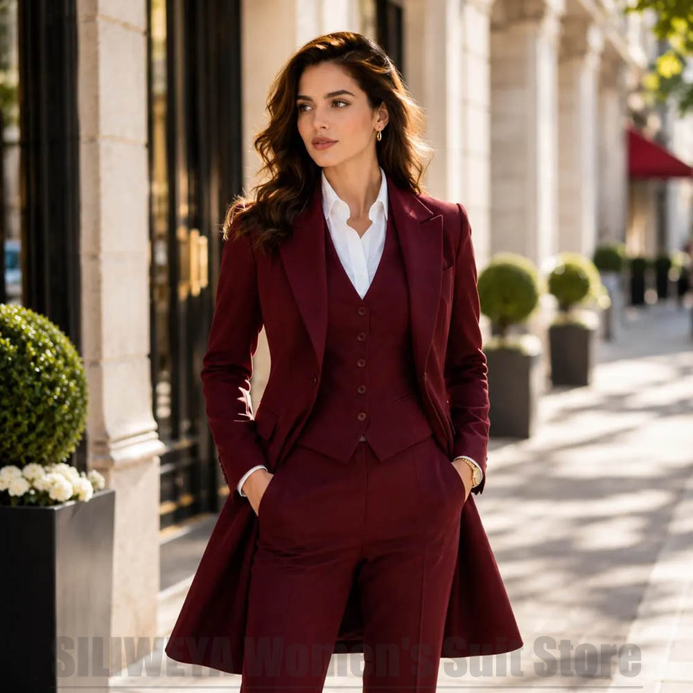 Women Formal Wear Blazers - ชุดสูทผู้หญิง 3 ชิ้น ดีไซน์หรูหรา ปกแหลม กระดุมแถวเดียว
