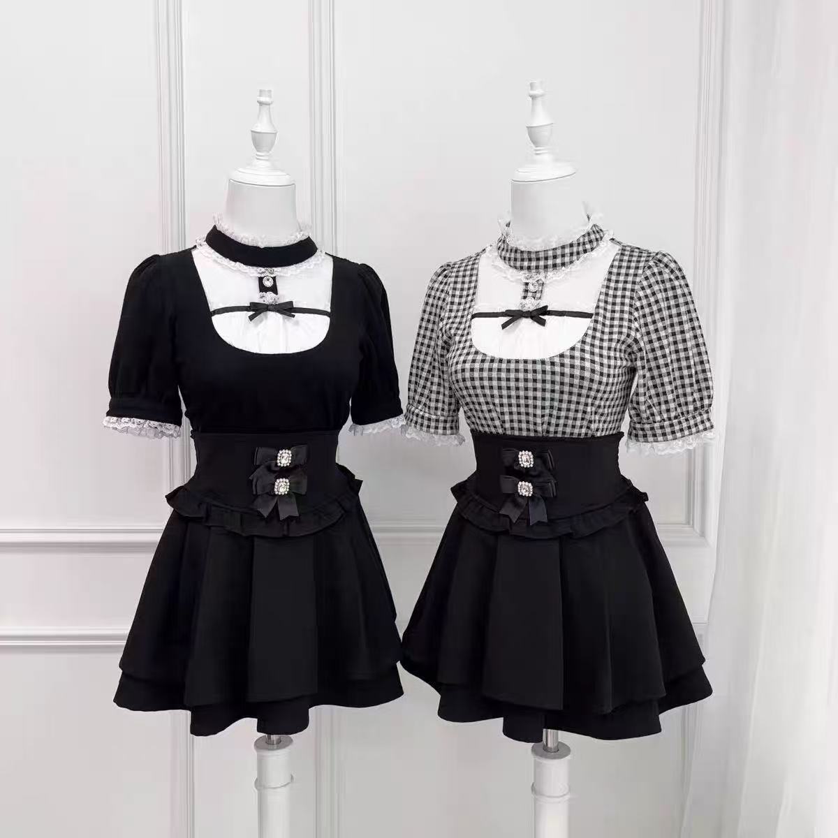 Formal Wear Japan Women - เสื้อโลลิต้าสไตล์ญี่ปุ่นสำหรับผู้หญิง น่ารัก สไตล์ฮาราจูกุ แต่งโบว์ ลูกไม้ ผ้าต่อกัน
