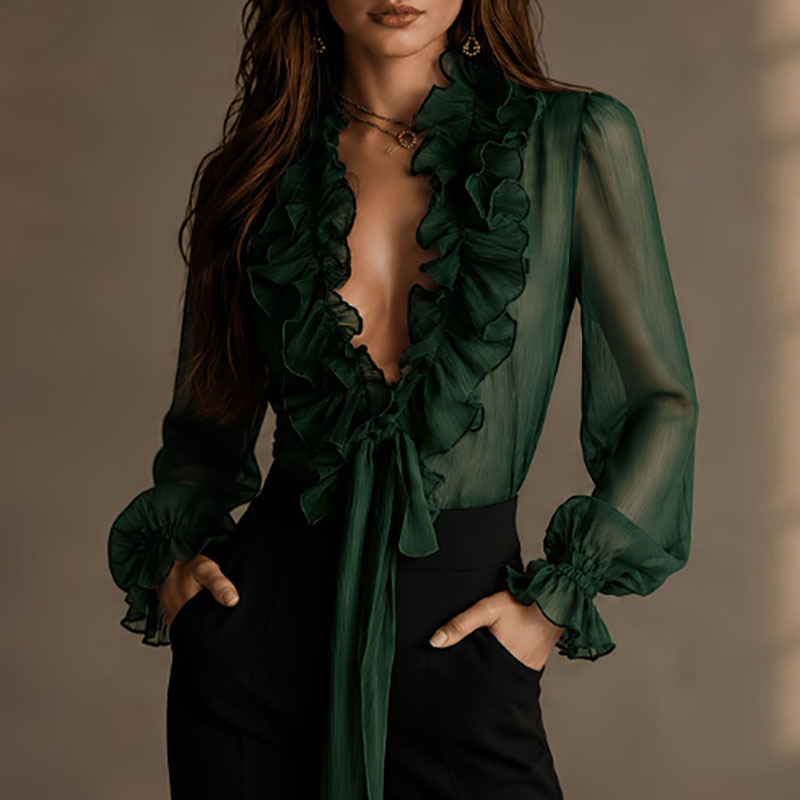 เสื้อเชิ้ตผู้หญิงทรงสวยหรู ผ้า - Women'S Formal Wear Blouse บทวิจารณ์และราคา