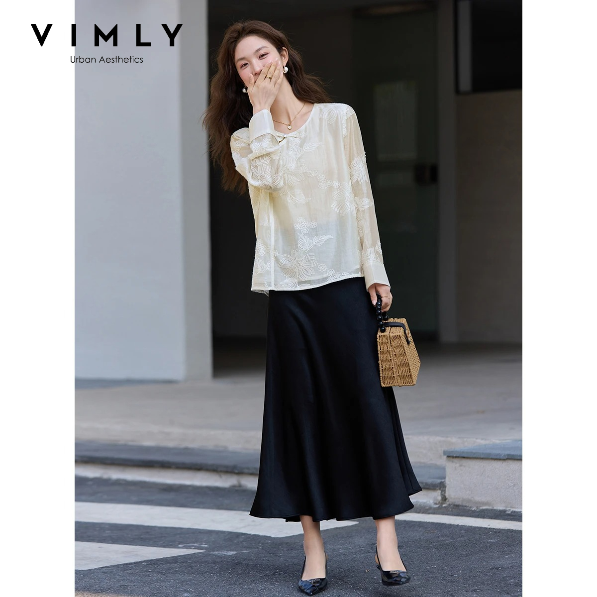 VIMLY เสื้อชีฟองปักลายสไตล์จีน - Women'S Formal Wear Blouse บทวิจารณ์และราคา