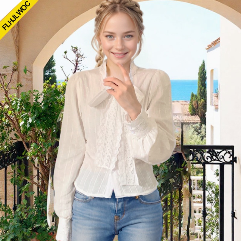 Retro Vintage Lace Bow Tie Top - Formal Wear Japan Women บทวิจารณ์และราคา