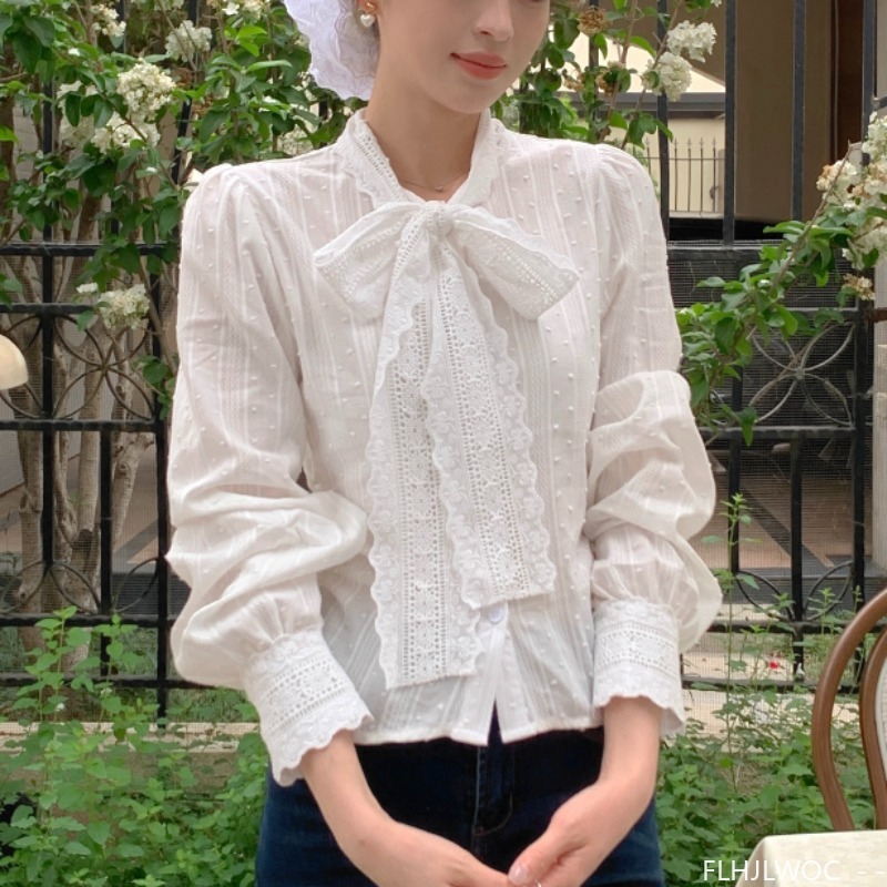 Retro Vintage Lace Bow Tie Top - Formal Wear Japan Women บทวิจารณ์และราคา