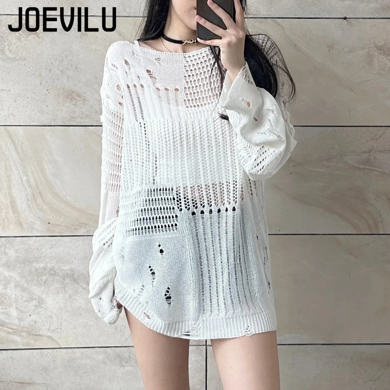 JOEVILU Hollow ถักเสื้อฤดูร้อน - Women'S Formal Wear Blouse บทวิจารณ์และราคา