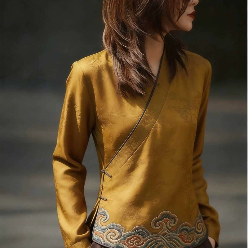 เสื้อผู้หญิงสไตล์จีนพิมพ์ลายวิ - Women'S Formal Wear Blouse บทวิจารณ์และราคา