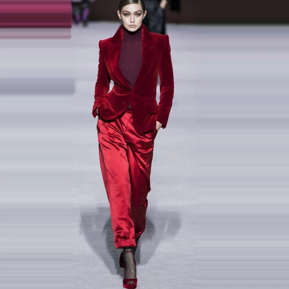 ผู้หญิงชุดกางเกงไวน์แดงกำมะหยี - Women Formal Wear Blazers บทวิจารณ์และราคา